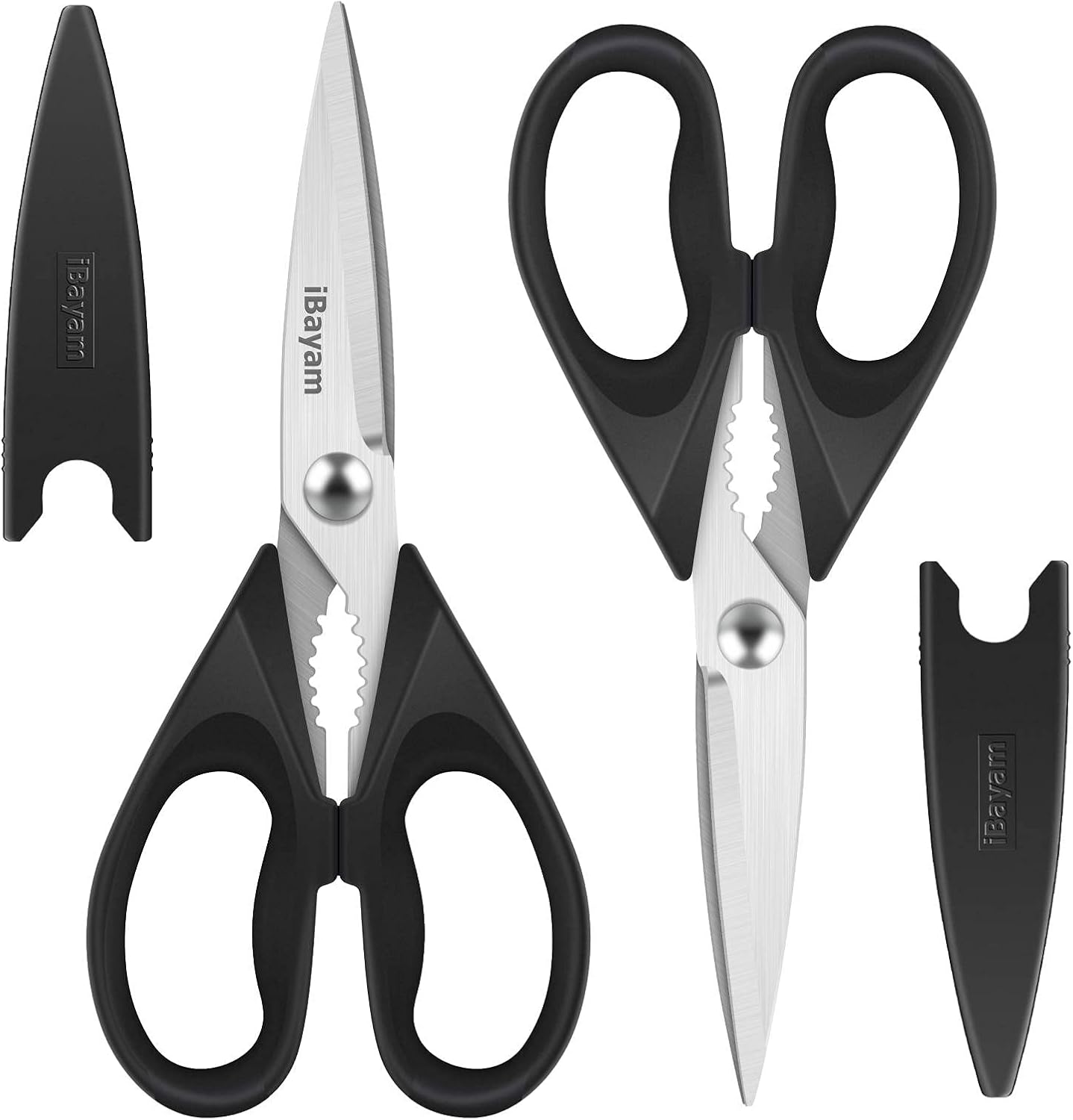 iBayam 2 Pack All Purpose Kitchen Scissors Shears Heavy Duty, Blade Covers
