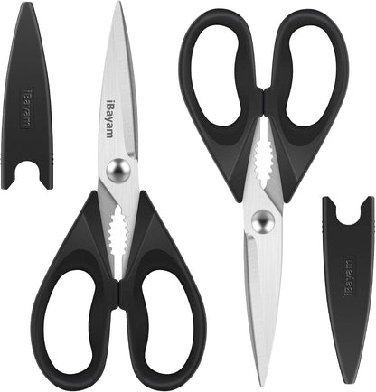 iBayam 2 Pack All Purpose Kitchen Scissors Shears Heavy Duty, Blade Covers