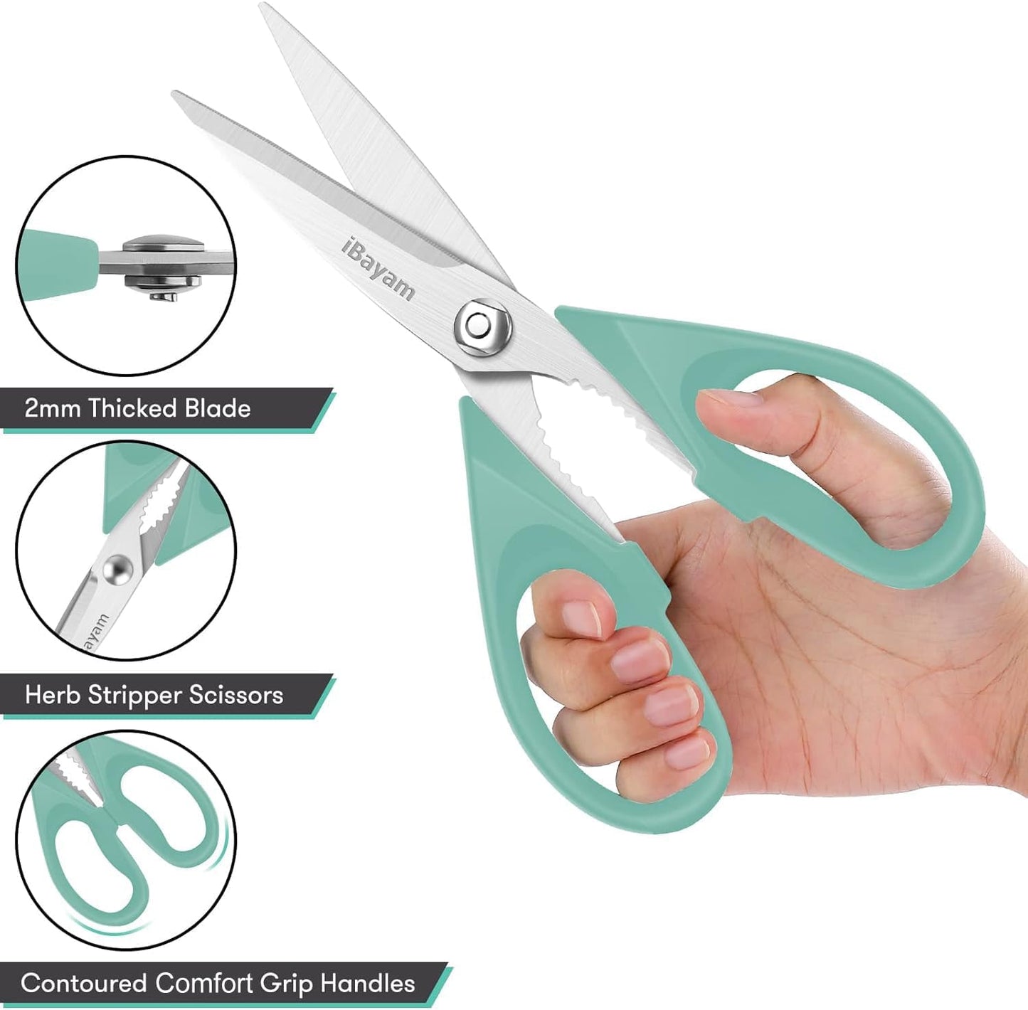 iBayam 2 Pack All Purpose Kitchen Scissors Shears Heavy Duty, Blade Covers