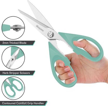 iBayam 2 Pack All Purpose Kitchen Scissors Shears Heavy Duty, Blade Covers