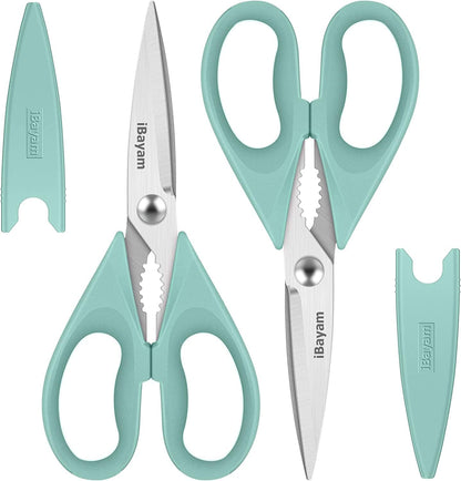 iBayam 2 Pack All Purpose Kitchen Scissors Shears Heavy Duty, Blade Covers