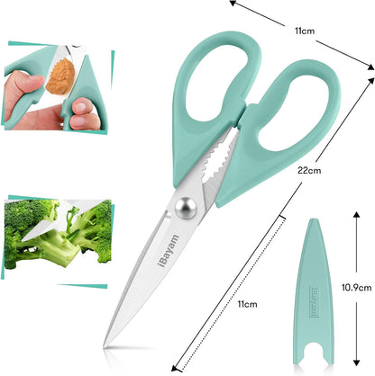 iBayam 2 Pack All Purpose Kitchen Scissors Shears Heavy Duty, Blade Covers