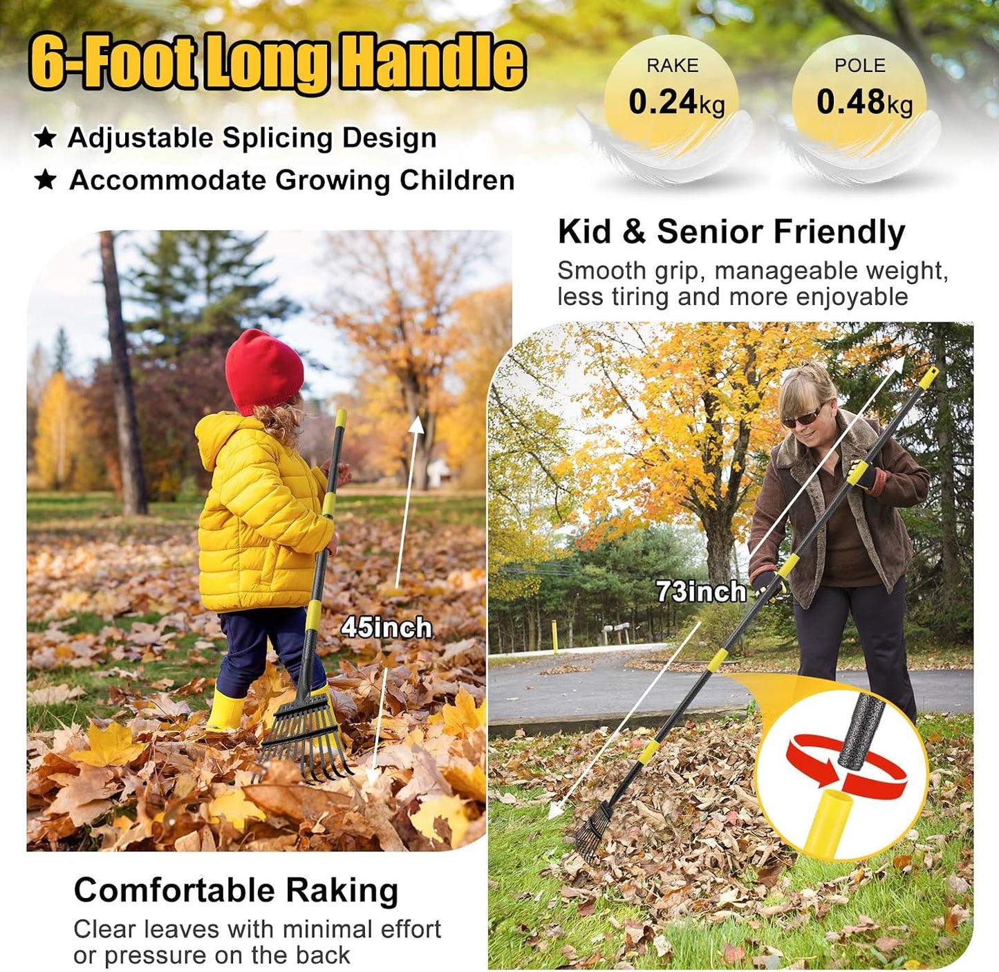 Rake for Leaves: Small Metal Garden Rake, 8.5" Wide, 11 Metal Tines,Heavy Duty Lightweight Kids Leaf Rakes for Small Lawn Yard Shrub,Tight Spot Garden Bed Leaf Debris Picking Cleaning, 60” Long Handle