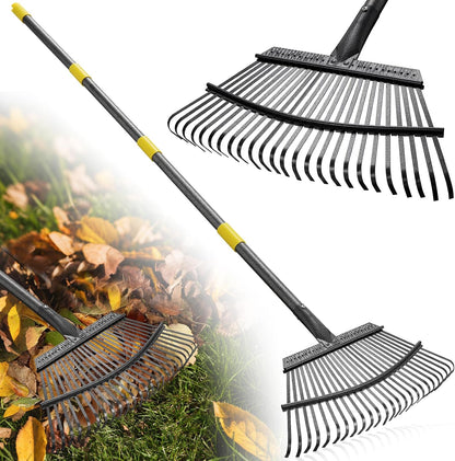 Rake for Leaves: Small Metal Garden Rake, 8.5" Wide, 11 Metal Tines,Heavy Duty Lightweight Kids Leaf Rakes for Small Lawn Yard Shrub,Tight Spot Garden Bed Leaf Debris Picking Cleaning, 60” Long Handle