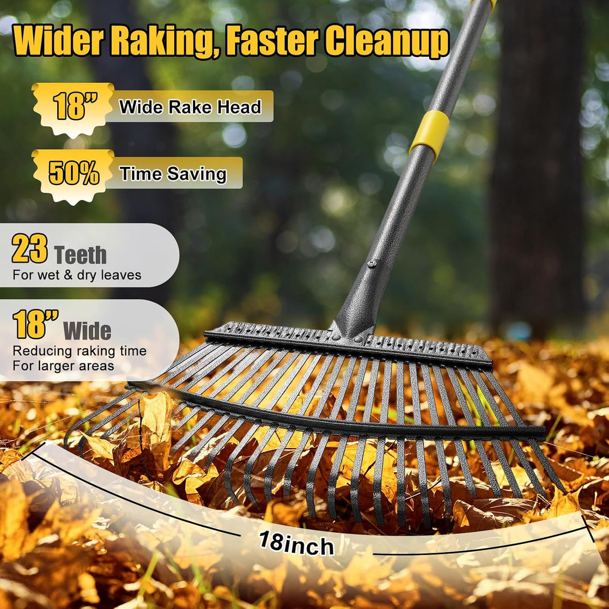 Rake for Leaves: Small Metal Garden Rake, 8.5" Wide, 11 Metal Tines,Heavy Duty Lightweight Kids Leaf Rakes for Small Lawn Yard Shrub,Tight Spot Garden Bed Leaf Debris Picking Cleaning, 60” Long Handle