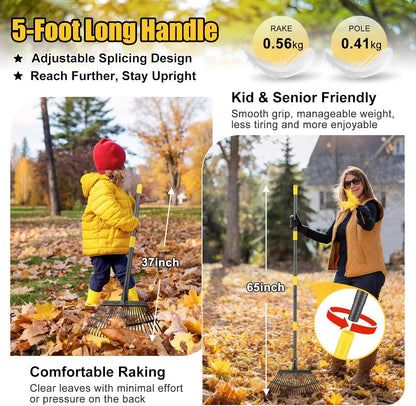 Rake for Leaves: Small Metal Garden Rake, 8.5" Wide, 11 Metal Tines,Heavy Duty Lightweight Kids Leaf Rakes for Small Lawn Yard Shrub,Tight Spot Garden Bed Leaf Debris Picking Cleaning, 60” Long Handle