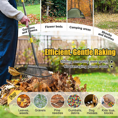 Rake for Leaves: Small Metal Garden Rake, 8.5" Wide, 11 Metal Tines,Heavy Duty Lightweight Kids Leaf Rakes for Small Lawn Yard Shrub,Tight Spot Garden Bed Leaf Debris Picking Cleaning, 60” Long Handle
