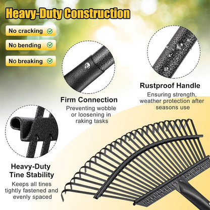 Rake for Leaves: Small Metal Garden Rake, 8.5" Wide, 11 Metal Tines,Heavy Duty Lightweight Kids Leaf Rakes for Small Lawn Yard Shrub,Tight Spot Garden Bed Leaf Debris Picking Cleaning, 60” Long Handle