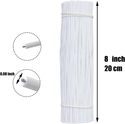 1000 pcs 6 inch White Cable Twist Ties Plastic Twist Ties with Rugged Metal Innercores Reusable Fastening Cable Cord Wire Ties
