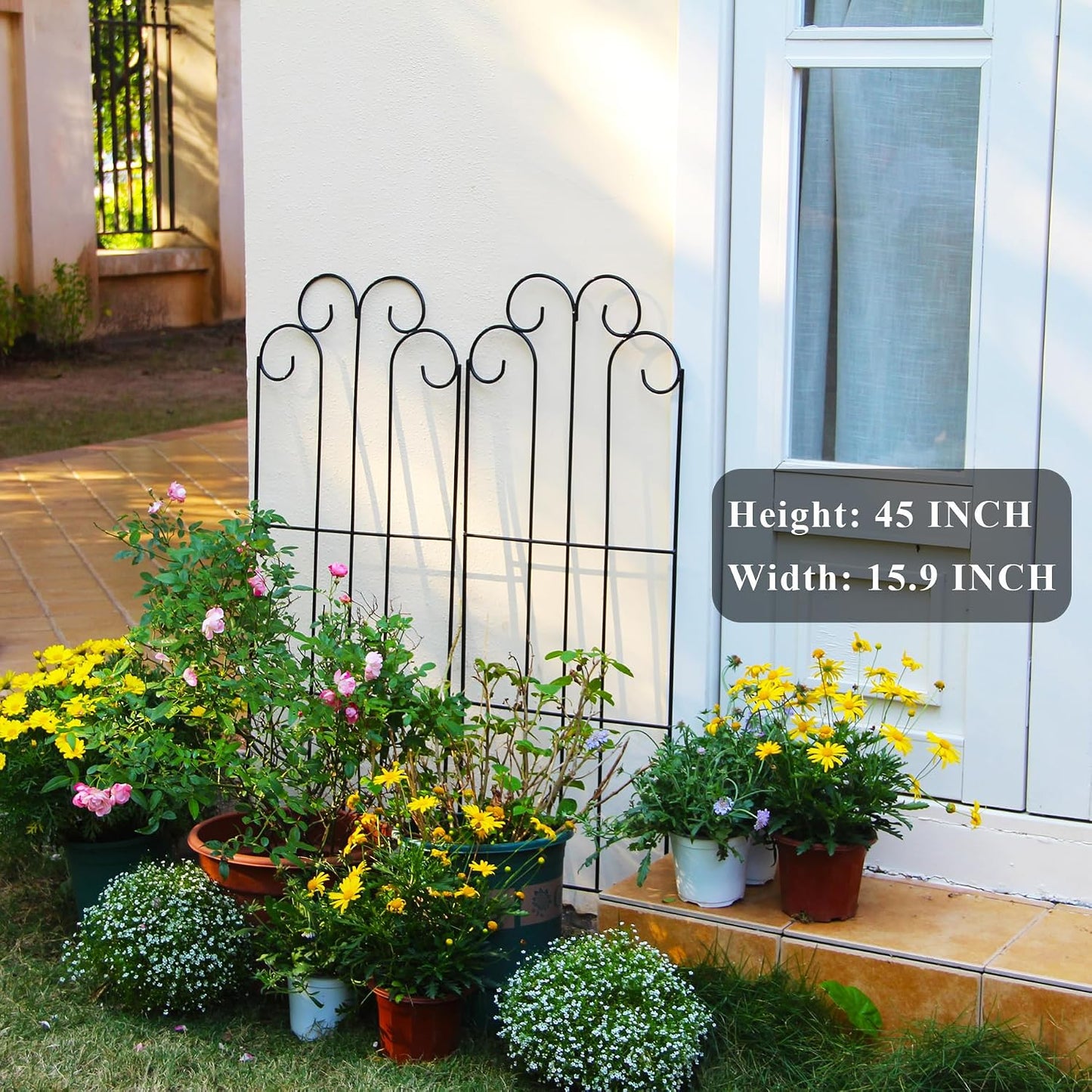 2 Pack Black Garden Trellis for Climbing Plants 45” x 15.9” Iron Plant Support Climbing Vines and Flowers Stands Vegetables Patio Metal Lattices Grid Panels for Ivy Cucumbers