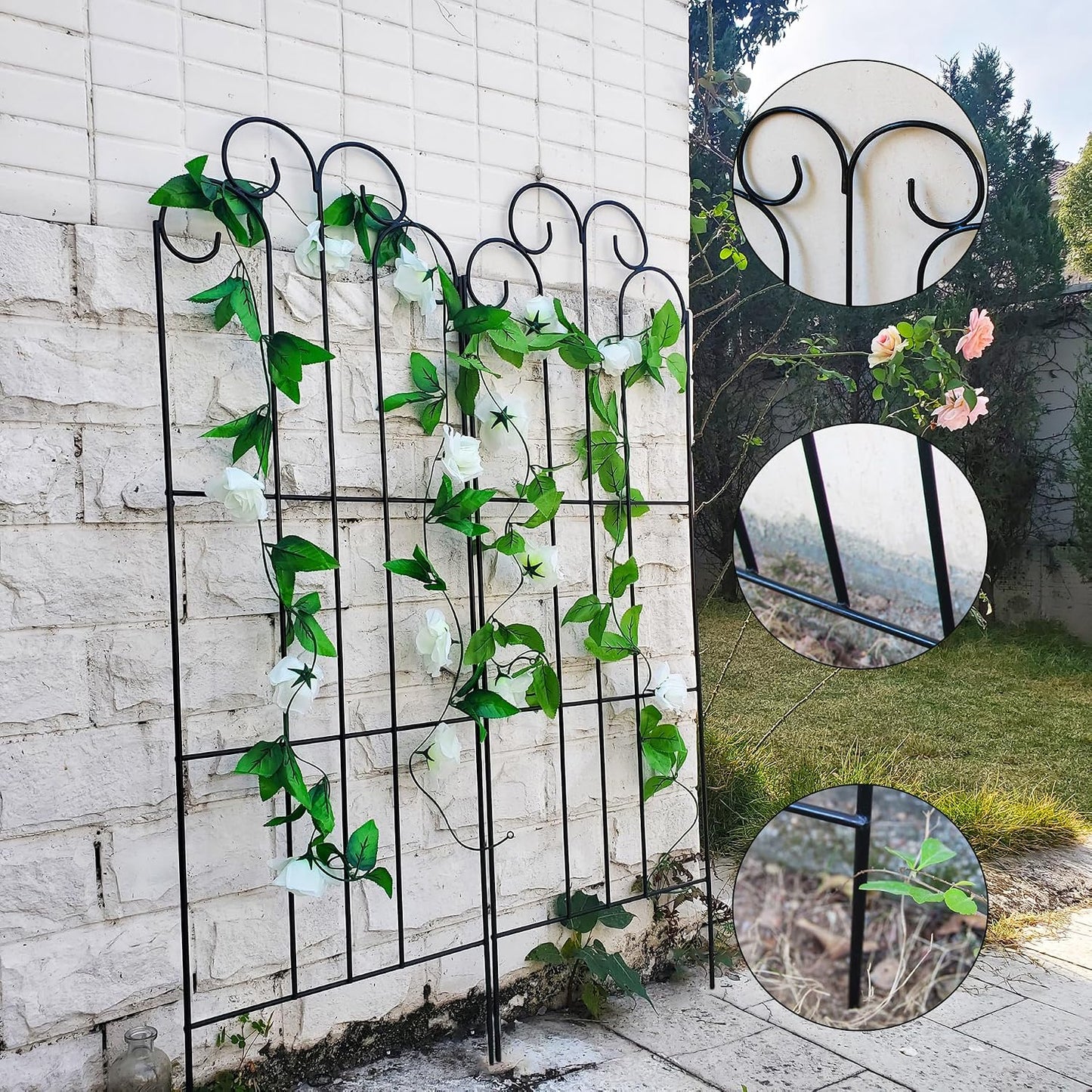 2 Pack Black Garden Trellis for Climbing Plants 45” x 15.9” Iron Plant Support Climbing Vines and Flowers Stands Vegetables Patio Metal Lattices Grid Panels for Ivy Cucumbers