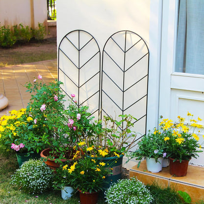 2 Pack Black Garden Trellis for Climbing Plants 45” x 15.9” Iron Plant Support Climbing Vines and Flowers Stands Vegetables Patio Metal Lattices Grid Panels for Ivy Cucumbers