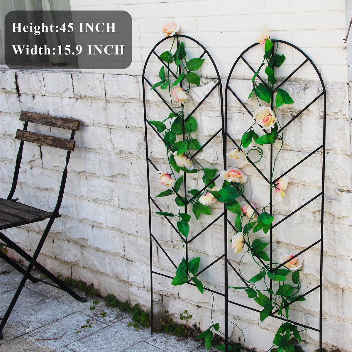 2 Pack Black Garden Trellis for Climbing Plants 45” x 15.9” Iron Plant Support Climbing Vines and Flowers Stands Vegetables Patio Metal Lattices Grid Panels for Ivy Cucumbers