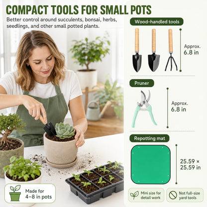 18-Piece Gardening Tool Set for Plants with Repotting Mat