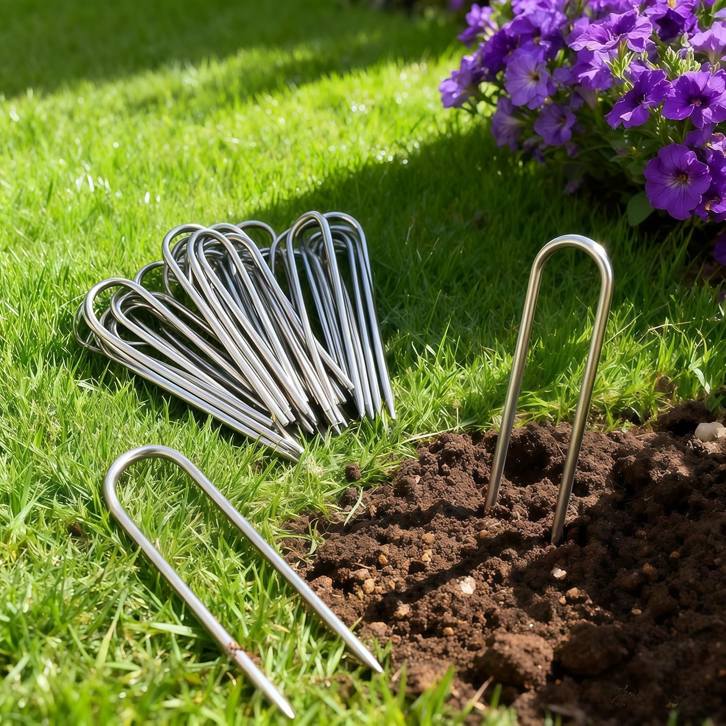 Stainless Steel Landscape Staples Garden Stakes. (4"-U-20pcs)