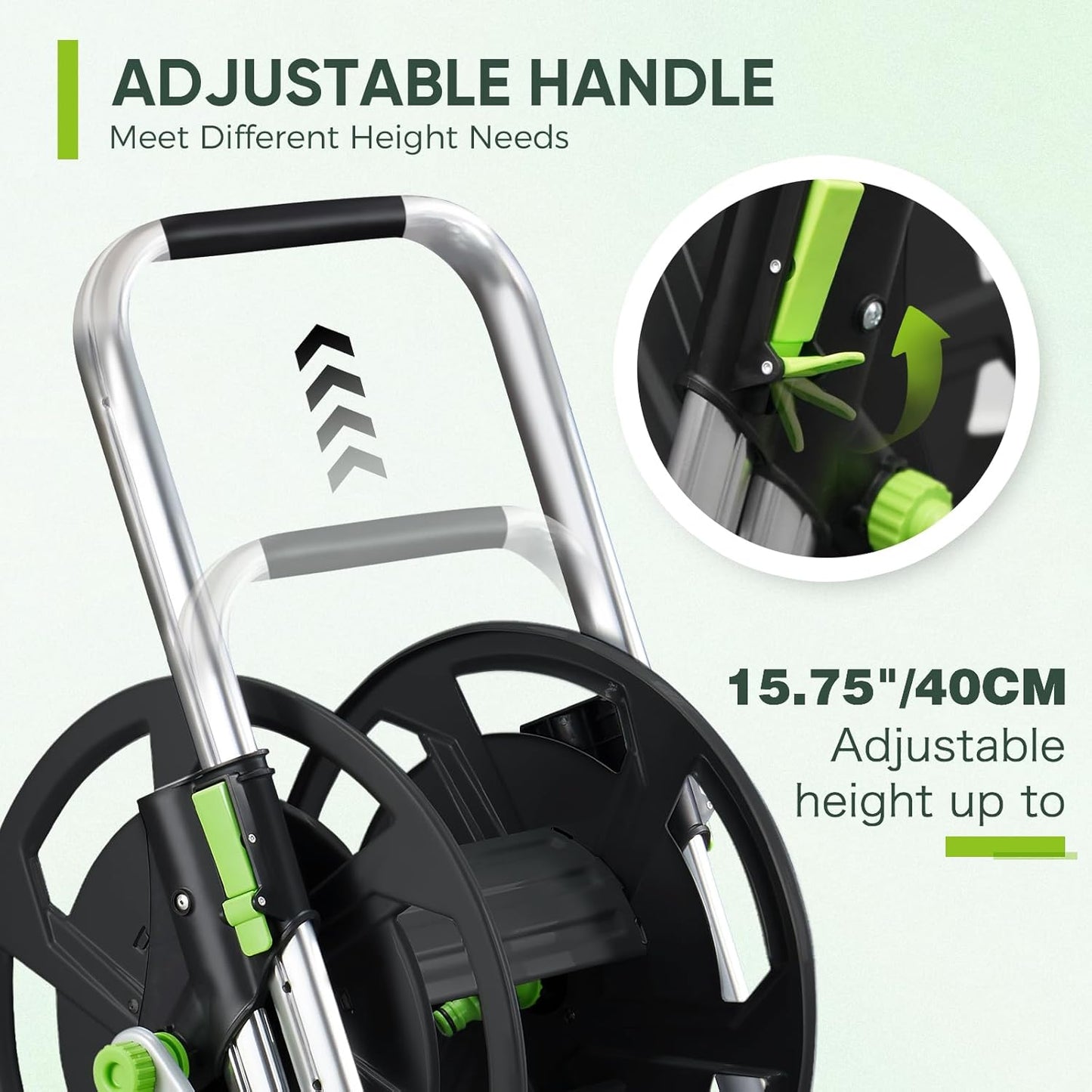 Hose Reel Cart, Holds 75-150 Feet of 5/8" Hose