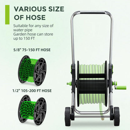 Hose Reel Cart, Holds 75-150 Feet of 5/8" Hose