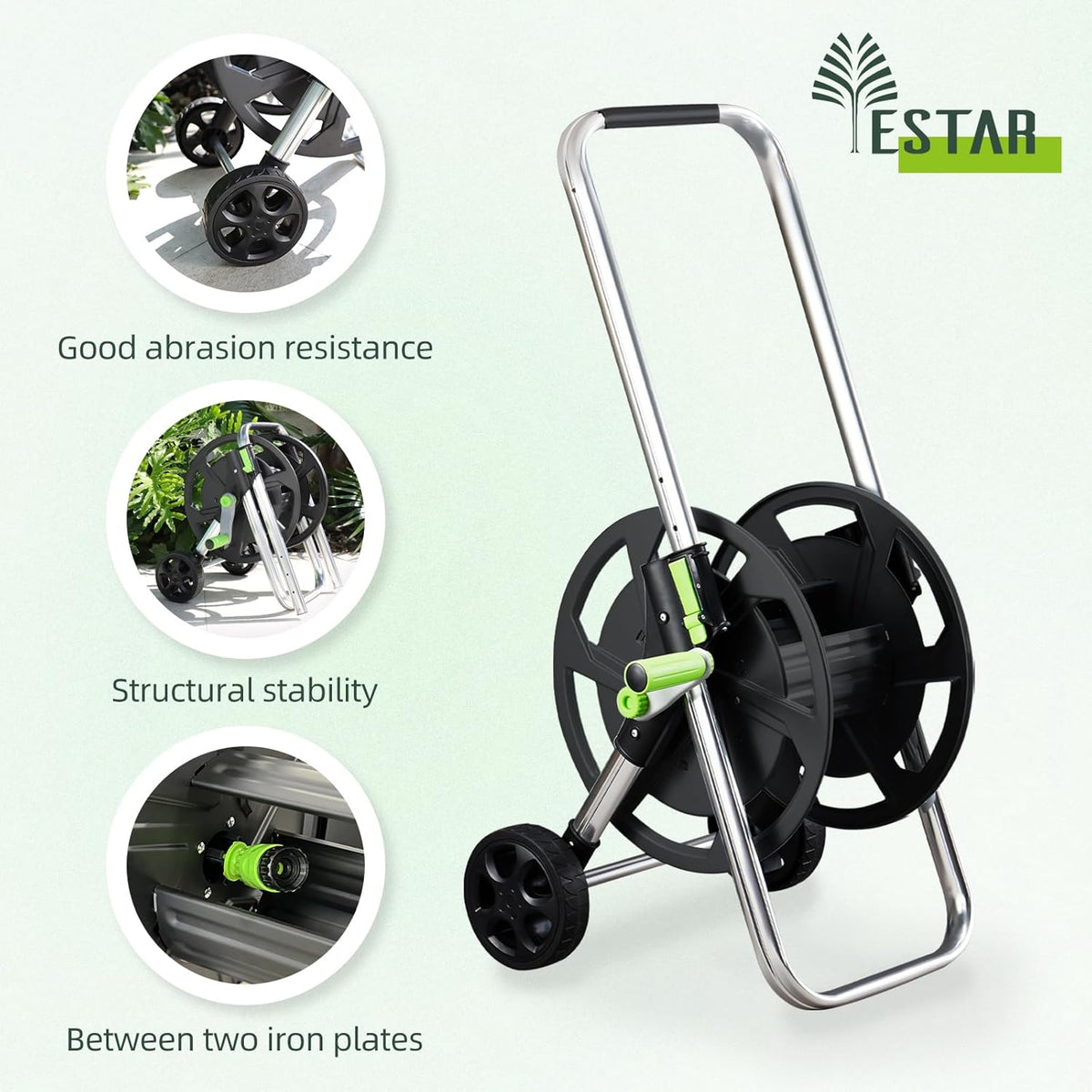 Hose Reel Cart, Holds 75-150 Feet of 5/8" Hose