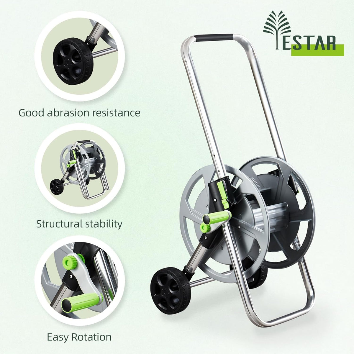 Hose Reel Cart, Holds 75-150 Feet of 5/8" Hose