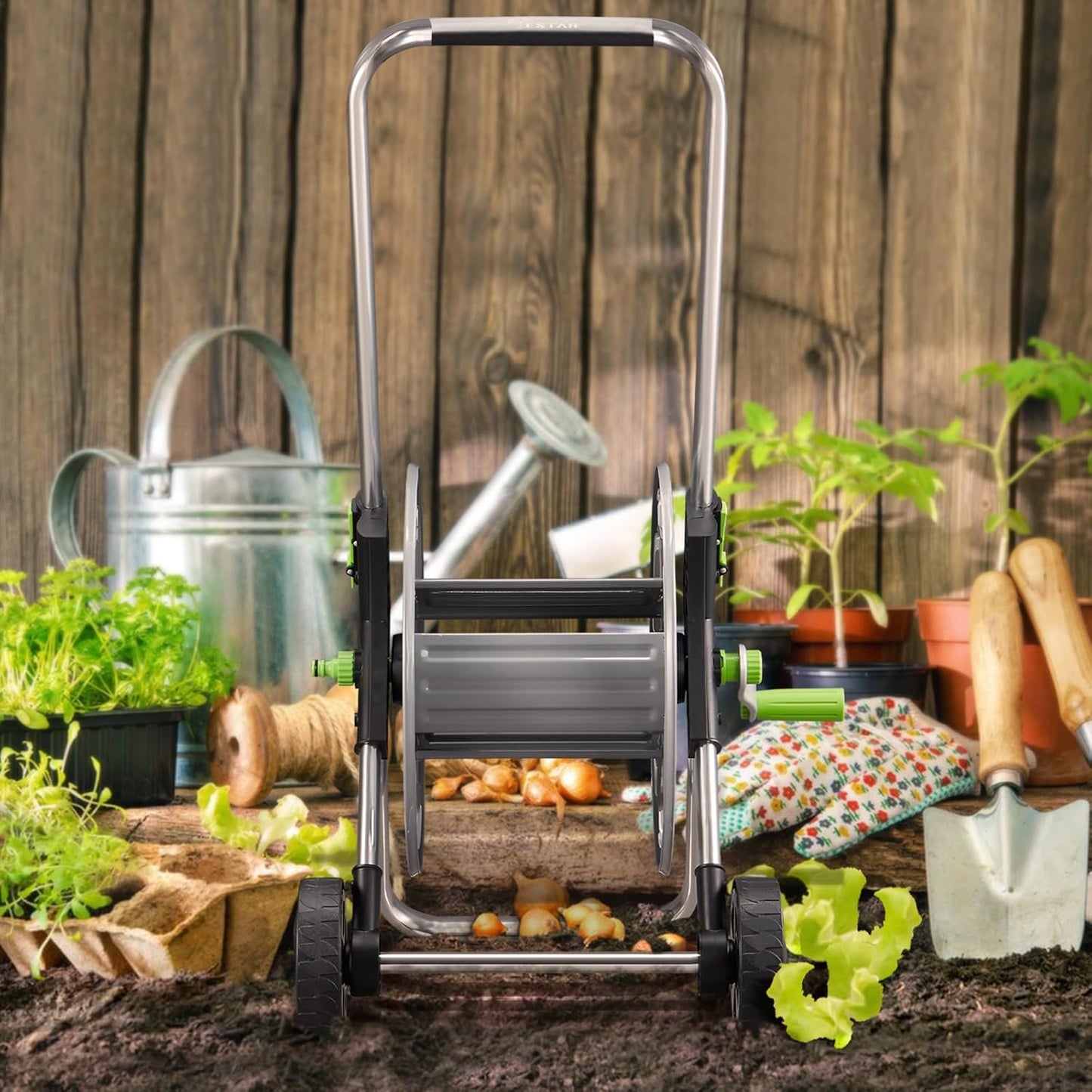 Hose Reel Cart, Holds 75-150 Feet of 5/8" Hose