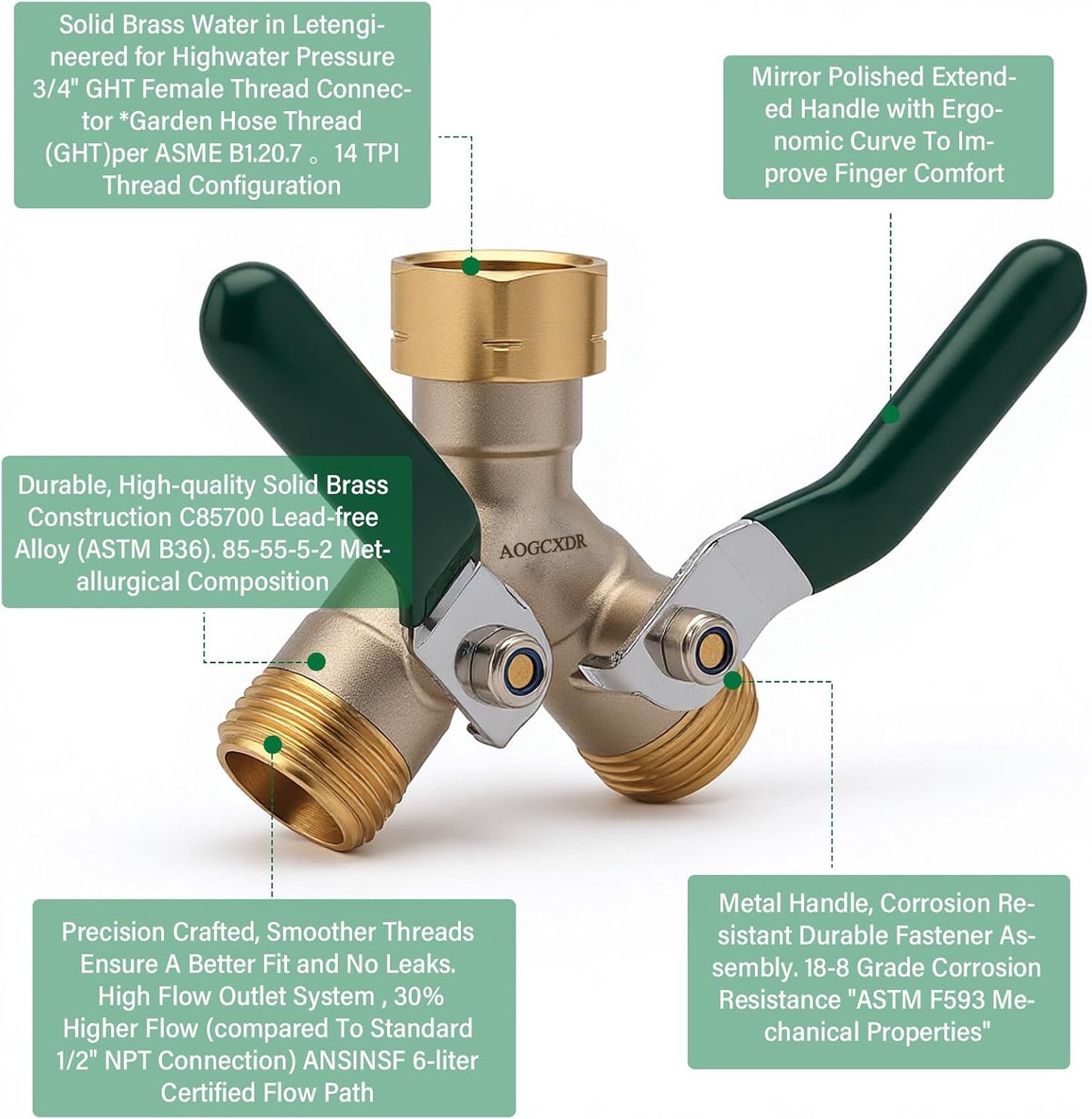 2 Way Garden Hose Splitter, Brass Y-Valve Hose Splitter.