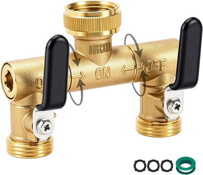 2 Way Garden Hose Splitter, Brass Y-Valve Hose Splitter.