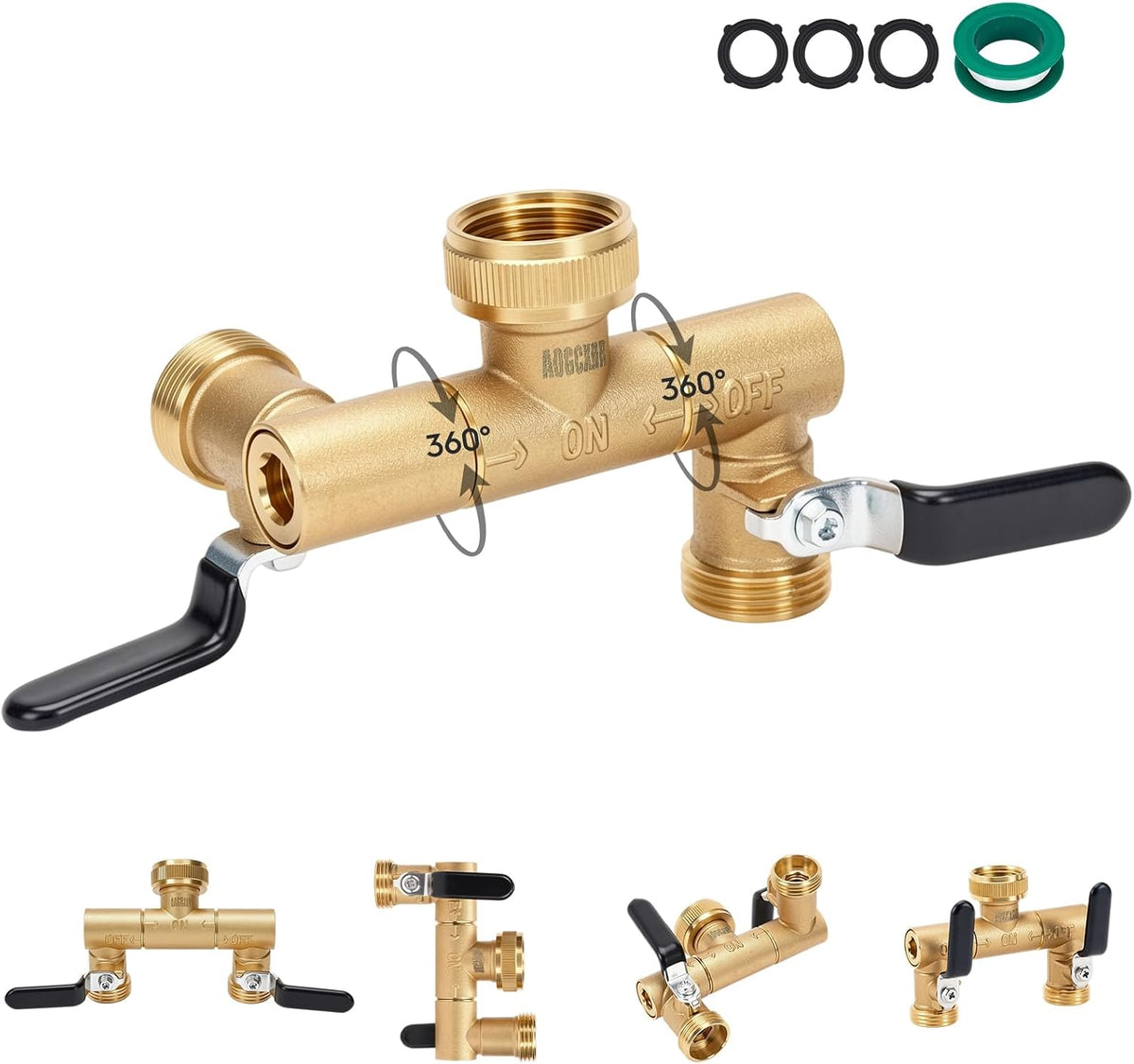 2 Way Garden Hose Splitter, Brass Y-Valve Hose Splitter.