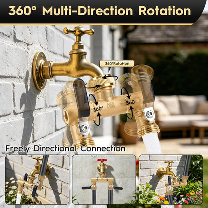 2 Way Garden Hose Splitter, Brass Y-Valve Hose Splitter.