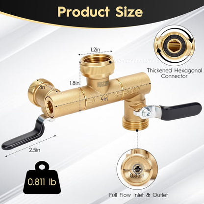 2 Way Garden Hose Splitter, Brass Y-Valve Hose Splitter.