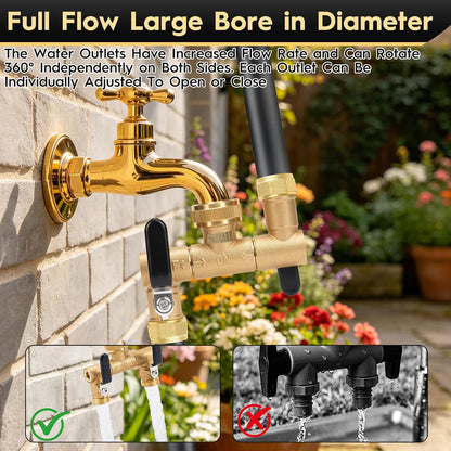 2 Way Garden Hose Splitter, Brass Y-Valve Hose Splitter.