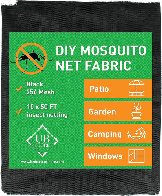 Netting Cover, 10x50 FT Black Garden-Netting, Polyester Mosquito Netting for Windows, Doors, Patio, Outdoor & Indoor Use, Multiple Sizes & Colors, Adjustable, Easy to Clean, Premium Quality