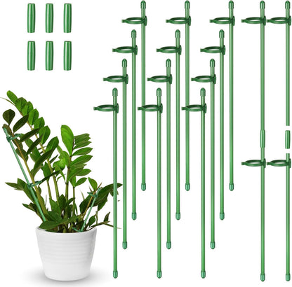12 Pcs 12 Inch Adjustable Plant Support Stakes for Indoor Outdoor Garden Orchid Stick Single Stem Plant Cage Support Rings with Clips and Connect Pipe for Tomato Flowers, Potted Plants (Green)