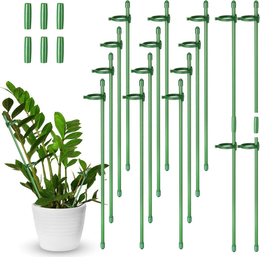12 Pcs 12 Inch Adjustable Plant Support Stakes for Indoor Outdoor Garden Orchid Stick Single Stem Plant Cage Support Rings with Clips and Connect Pipe for Tomato Flowers, Potted Plants (Green)