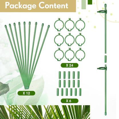 12 Pcs 12 Inch Adjustable Plant Support Stakes for Indoor Outdoor Garden Orchid Stick Single Stem Plant Cage Support Rings with Clips and Connect Pipe for Tomato Flowers, Potted Plants (Green)
