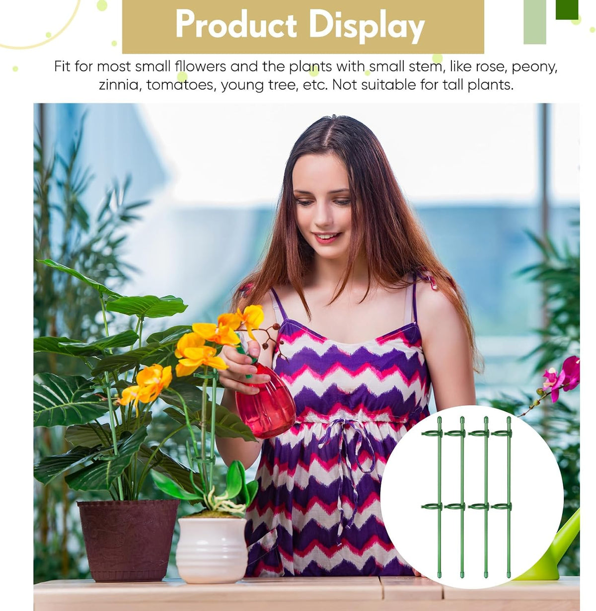 12 Pcs 12 Inch Adjustable Plant Support Stakes for Indoor Outdoor Garden Orchid Stick Single Stem Plant Cage Support Rings with Clips and Connect Pipe for Tomato Flowers, Potted Plants (Green)