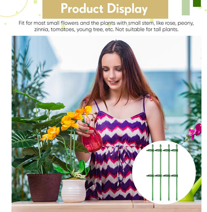 12 Pcs 12 Inch Adjustable Plant Support Stakes for Indoor Outdoor Garden Orchid Stick Single Stem Plant Cage Support Rings with Clips and Connect Pipe for Tomato Flowers, Potted Plants (Green)