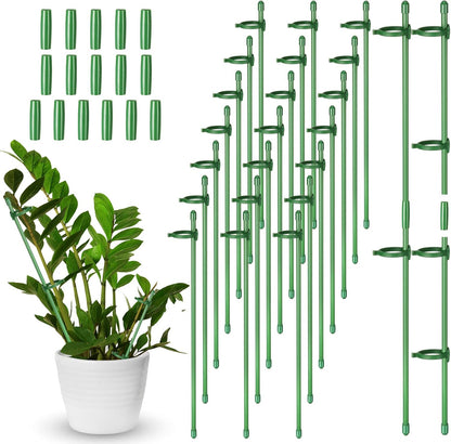 12 Pcs 12 Inch Adjustable Plant Support Stakes for Indoor Outdoor Garden Orchid Stick Single Stem Plant Cage Support Rings with Clips and Connect Pipe for Tomato Flowers, Potted Plants (Green)