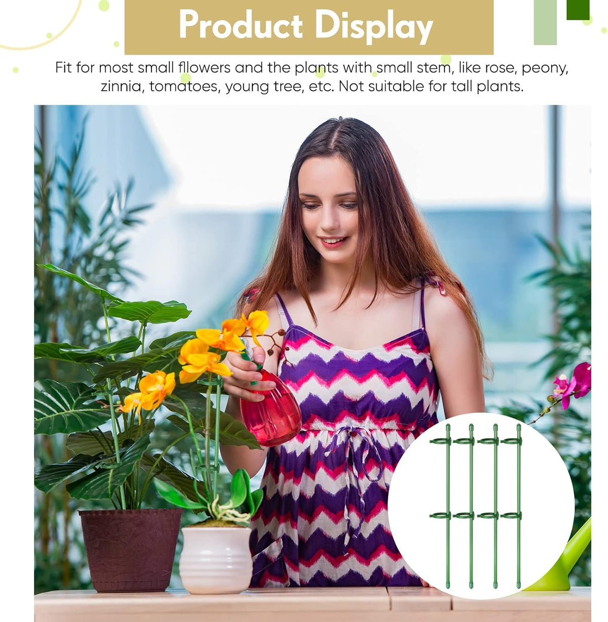 12 Pcs 12 Inch Adjustable Plant Support Stakes for Indoor Outdoor Garden Orchid Stick Single Stem Plant Cage Support Rings with Clips and Connect Pipe for Tomato Flowers, Potted Plants (Green)