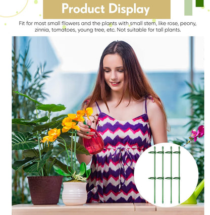 12 Pcs 12 Inch Adjustable Plant Support Stakes for Indoor Outdoor Garden Orchid Stick Single Stem Plant Cage Support Rings with Clips and Connect Pipe for Tomato Flowers, Potted Plants (Green)
