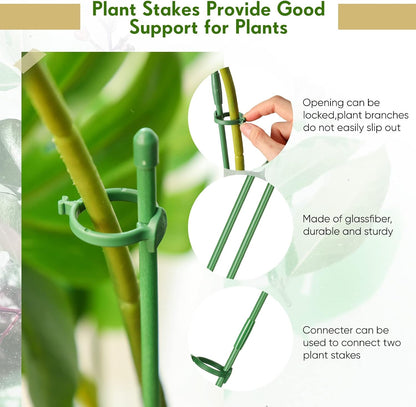 12 Pcs 12 Inch Adjustable Plant Support Stakes for Indoor Outdoor Garden Orchid Stick Single Stem Plant Cage Support Rings with Clips and Connect Pipe for Tomato Flowers, Potted Plants (Green)