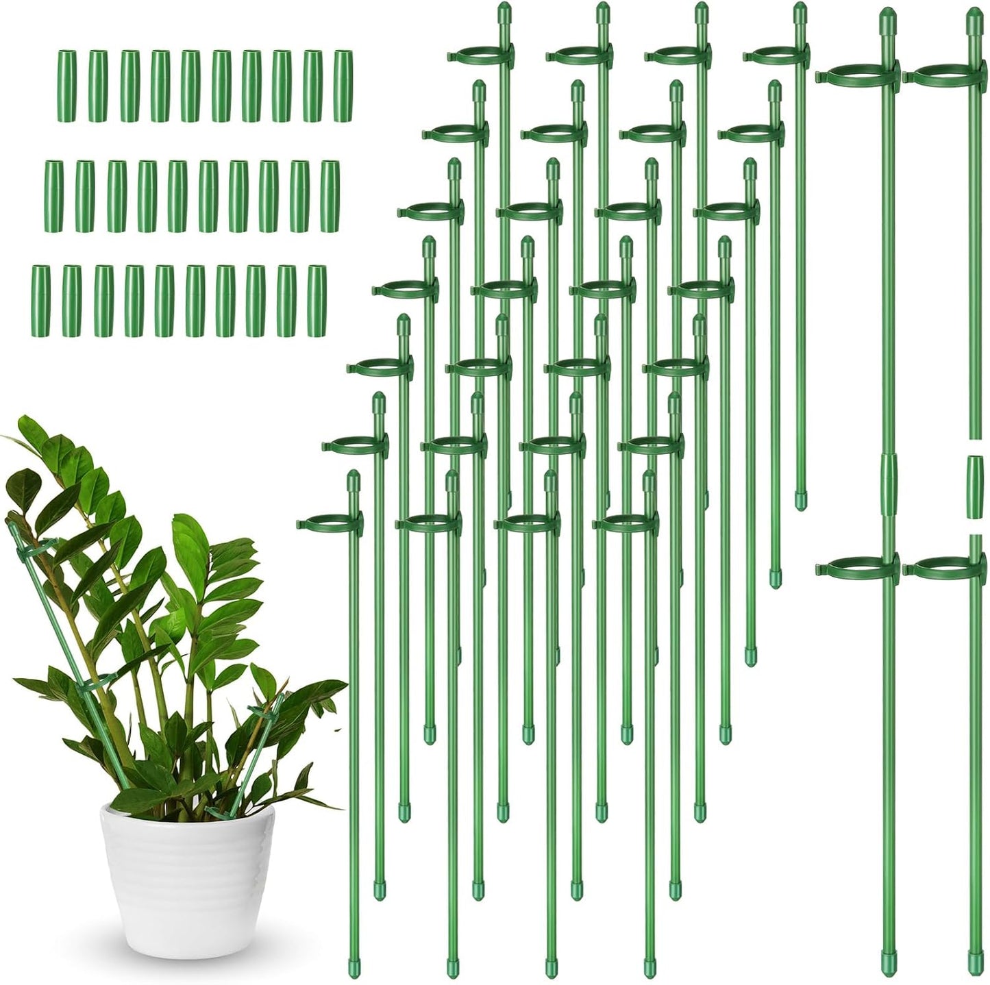 12 Pcs 12 Inch Adjustable Plant Support Stakes for Indoor Outdoor Garden Orchid Stick Single Stem Plant Cage Support Rings with Clips and Connect Pipe for Tomato Flowers, Potted Plants (Green)