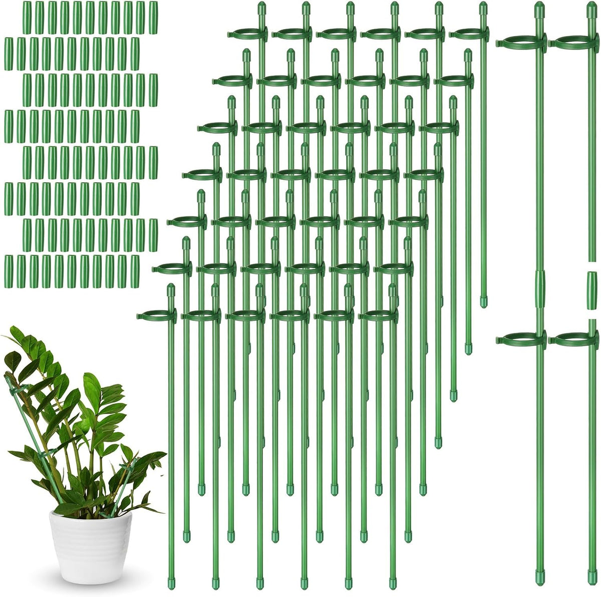 12 Pcs 12 Inch Adjustable Plant Support Stakes for Indoor Outdoor Garden Orchid Stick Single Stem Plant Cage Support Rings with Clips and Connect Pipe for Tomato Flowers, Potted Plants (Green)