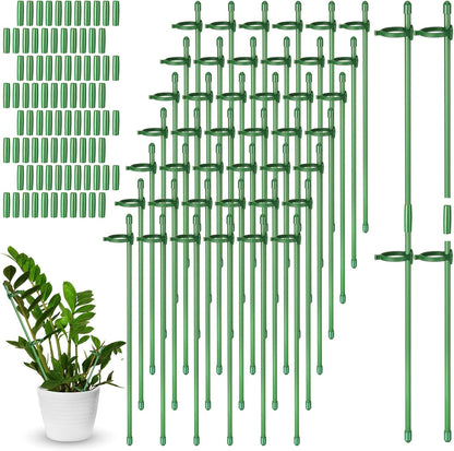 12 Pcs 12 Inch Adjustable Plant Support Stakes for Indoor Outdoor Garden Orchid Stick Single Stem Plant Cage Support Rings with Clips and Connect Pipe for Tomato Flowers, Potted Plants (Green)