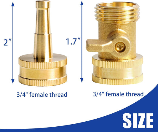 2 Set Heavy Duty Brass Hose Nozzle, Pressure Jet Nozzle with Hose Shutoff Valve, 3/4" GHT Nozzles for Garden Hose, Car Wash, Extra 4 Rubber Washers