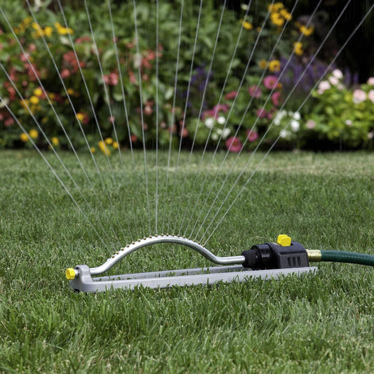 65079-AMZ Metal Oscillating Sprinkler with QuickConnectProduct Adapter Watering Set, 3600 sq. ft. Coverage