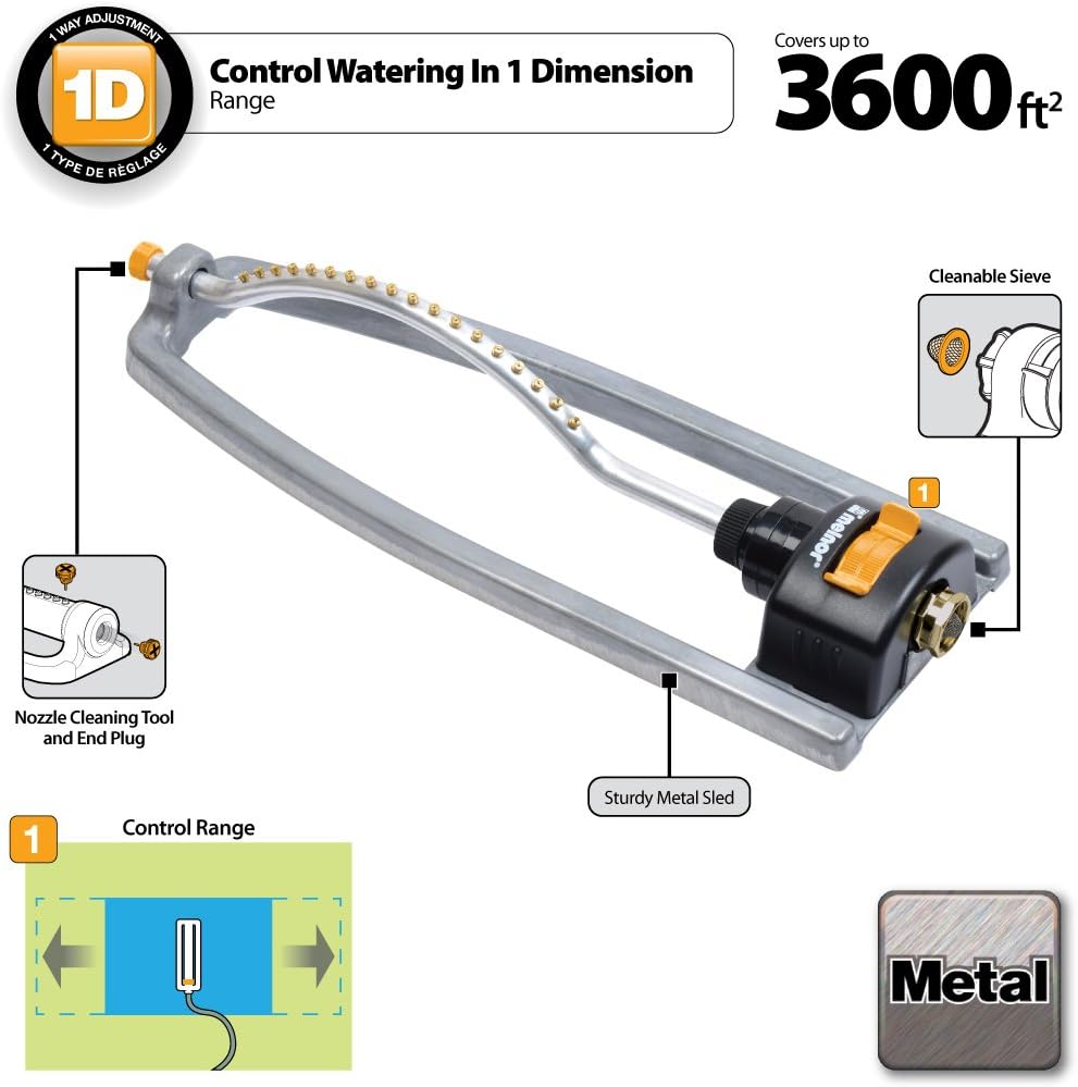 65079-AMZ Metal Oscillating Sprinkler with QuickConnectProduct Adapter Watering Set, 3600 sq. ft. Coverage