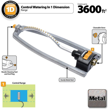65079-AMZ Metal Oscillating Sprinkler with QuickConnectProduct Adapter Watering Set, 3600 sq. ft. Coverage