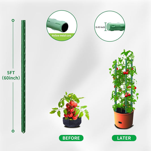 25 Pack Garden Stakes 5FT (58 Inch), Heavy Duty Steel Tomato Stakes with Plastic Coating, Tall Plant Support Stakes for Outdoor Climbing Plants, Vegetables, Beans & Garden Use
