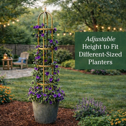 Metal Garden Plant Obelisk | Indoor & Outdoor Safe | Powder-Coated Steel Cast Iron Finial | Trellis for Climbing Planters | Stamped Floral Pattern | 14" Dia. x 8'H (Antique Copper)
