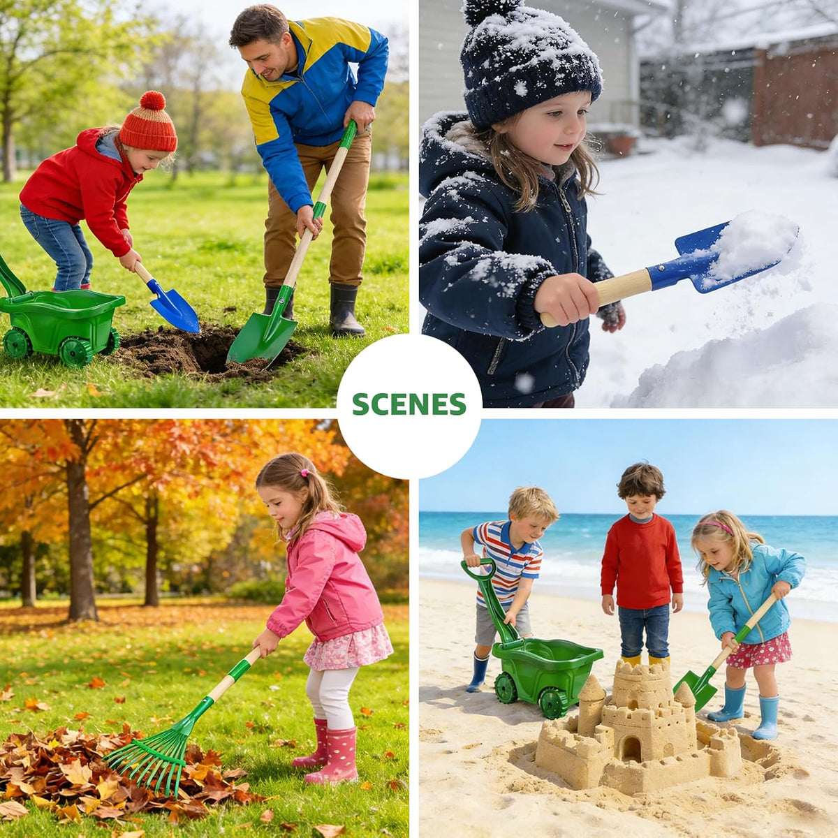 10Pcs Kids Gardening Tools Set - Wheelbarrow Toys with Shovel, Rake, Hoe and Leaf Rake for Outdoor Backyard Play, STEM Educational Toys, for Toddler Boys & Girls Ages 3 4 5